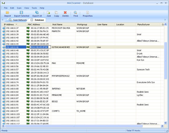 Trogon MAC Scanner, Internet Software Screenshot