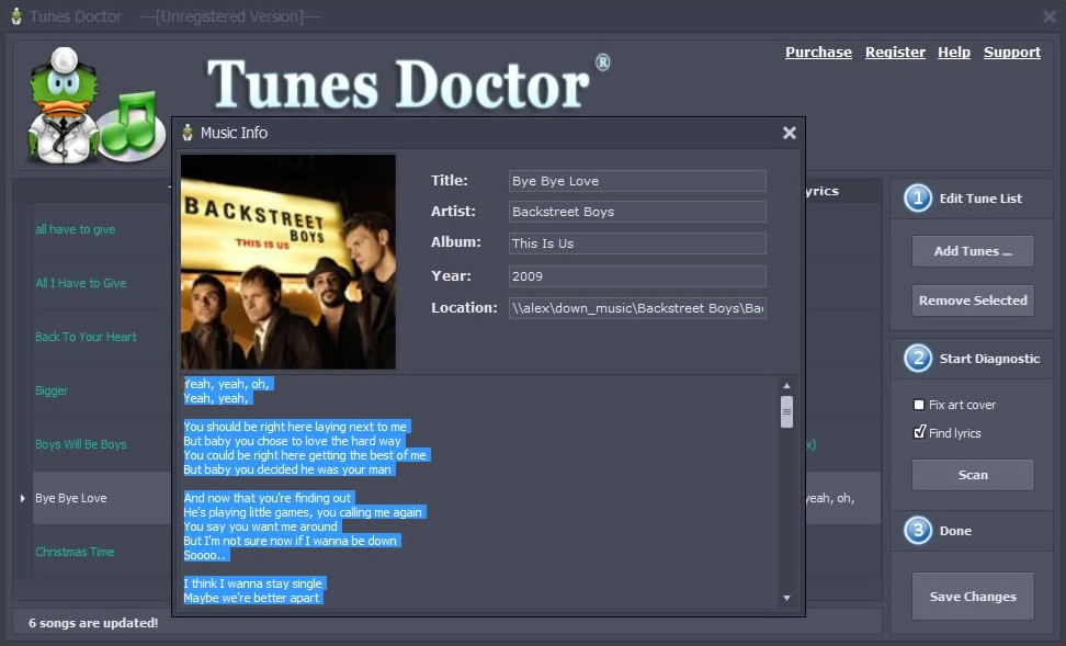 Tunes Doctor, MP3 Tag Editing Software Screenshot