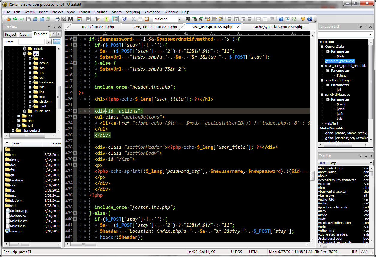 UltraEdit (Windows Version), HTML Editor Software Screenshot