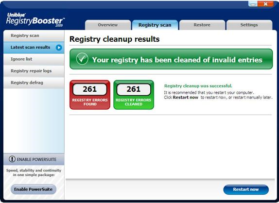 Uniblue Registry Booster 2009, Software Utilities Screenshot