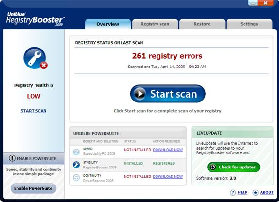 Uniblue Registry Booster 2009 Screenshot