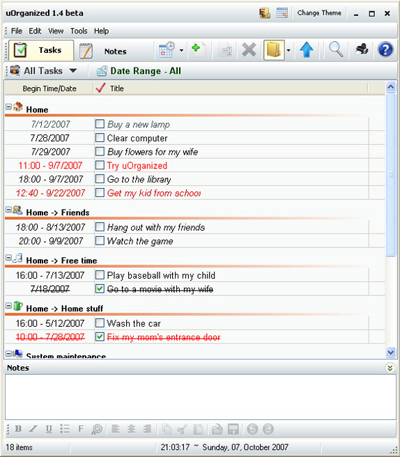 uOrganized, Productivity Software Screenshot