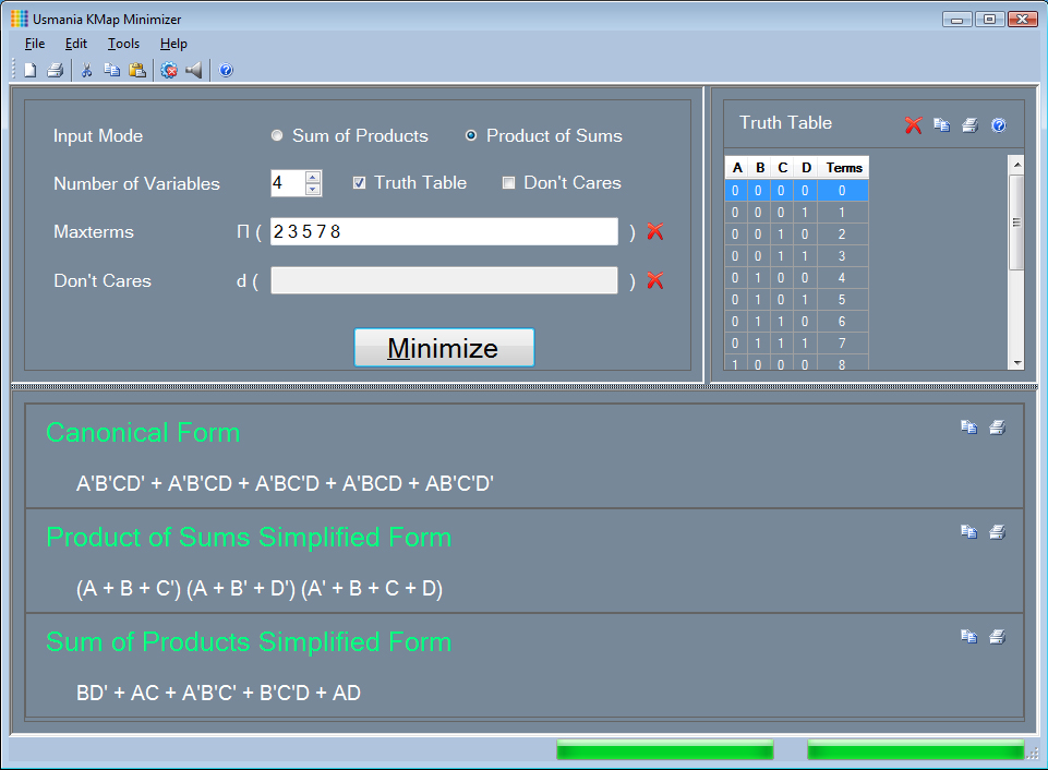 Usmania KMap Minimizer, Educational Software Screenshot