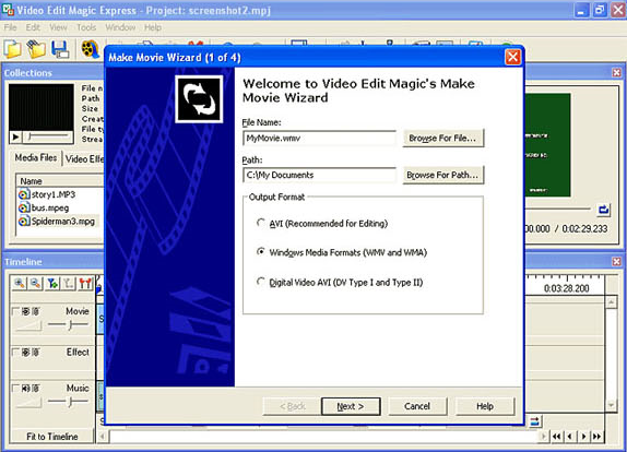Video Editing Software, Video Edit Magic Express Screenshot