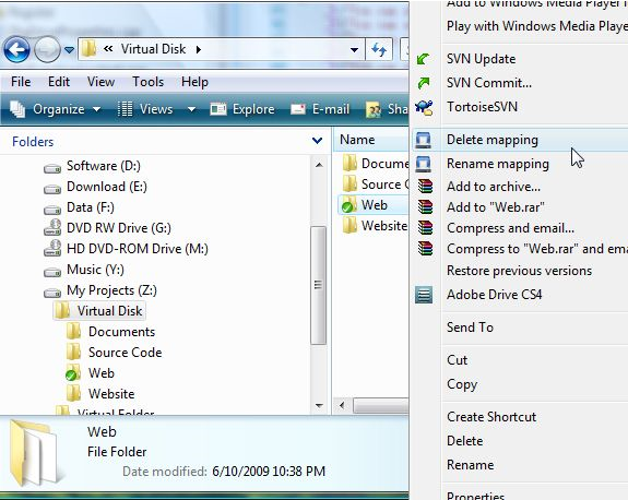 File Management Software, Virtual Disk Screenshot