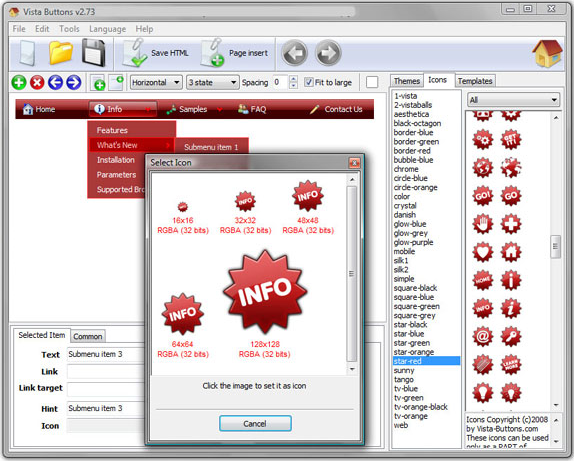 Vista Buttons (Business License), HTML Widget Software Screenshot