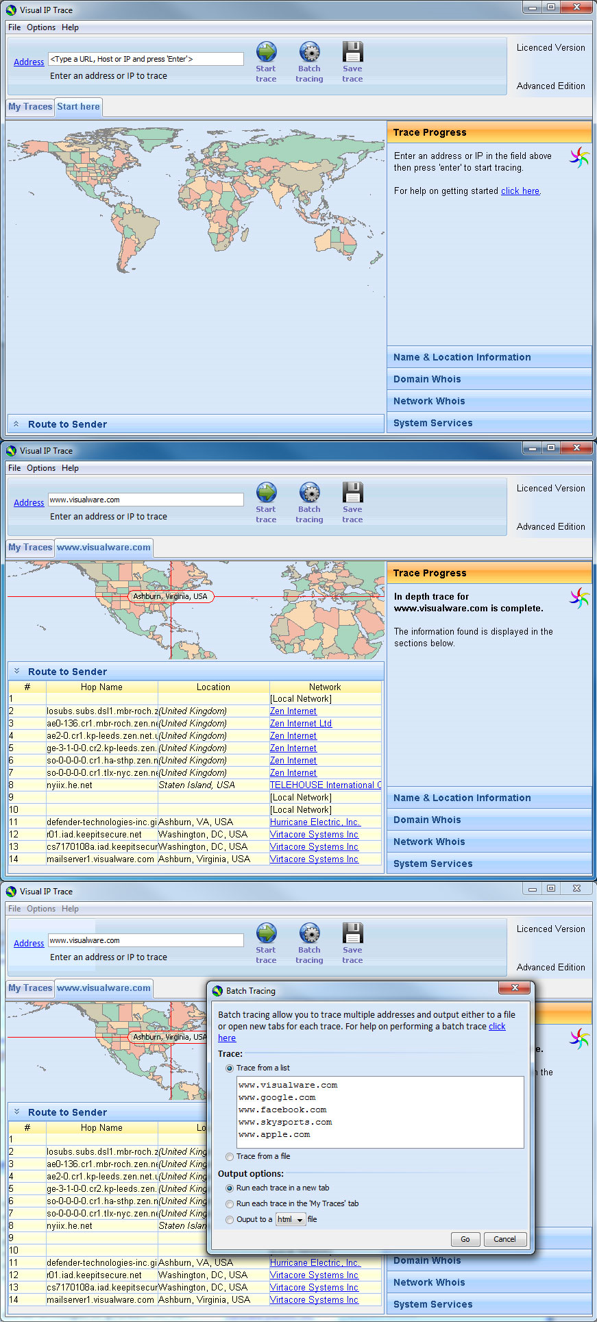 Visual IP Trace Standard Edition Screenshot