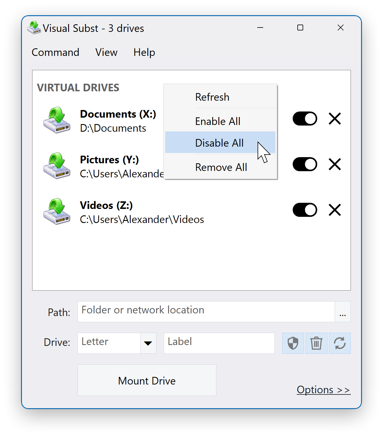 Visual Subst, Software Utilities, Files and Folders Software Screenshot