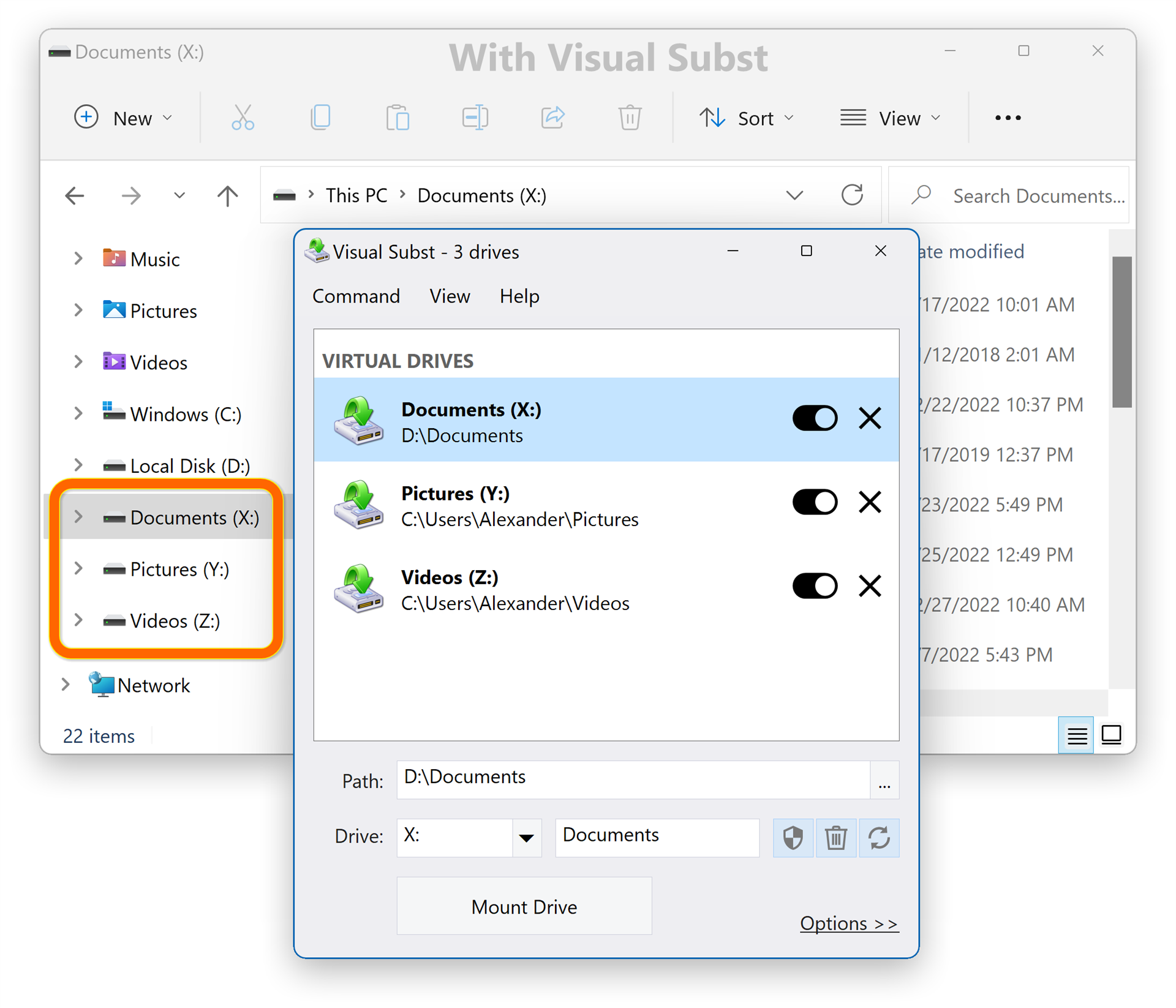 Files and Folders Software, Visual Subst Screenshot