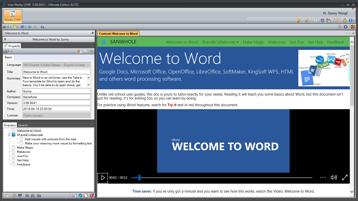 Writing and Journaling Software, Vole Media CHM Professional Edition Screenshot