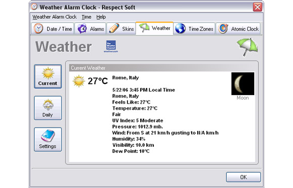 Weather Alarm Clock, Clock Software Screenshot
