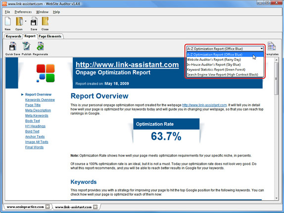 WebSite Auditor Professional, Development Software Screenshot