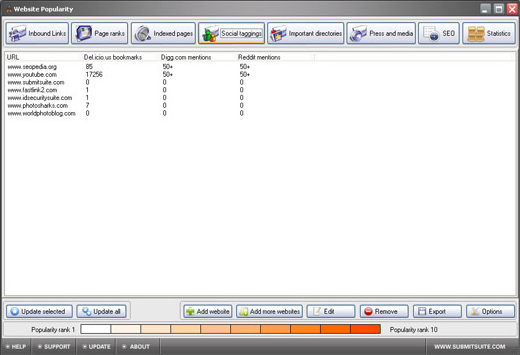 SEO / Keyword Software, Website Popularity Screenshot