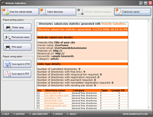 SEO / Keyword Software, Website Submitter Screenshot