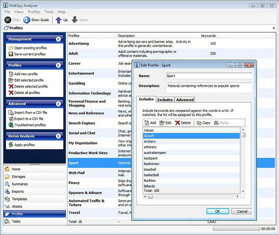 WebSpy Analyzer Standard, Security Software Screenshot