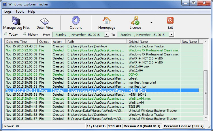 Windows Explorer Tracker Screenshot