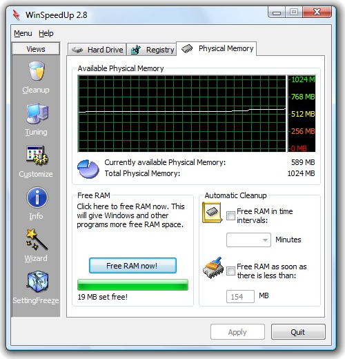 WinSpeedUp, System Tweaker Software Screenshot