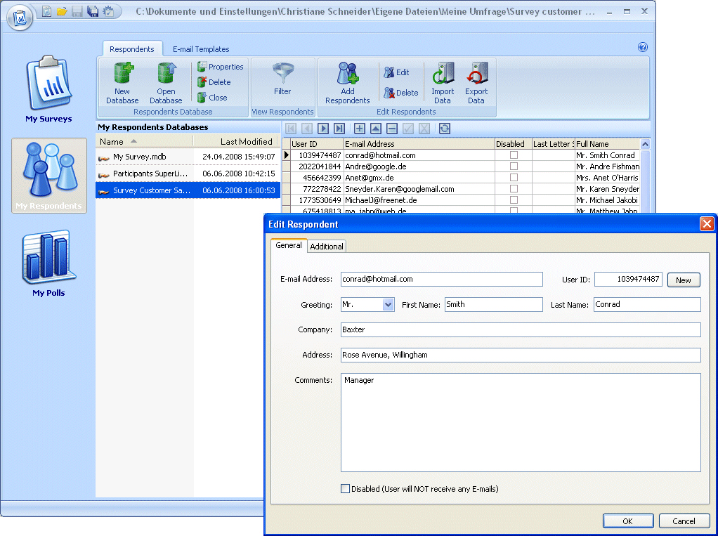 WinSurvey, Business Management Software Screenshot