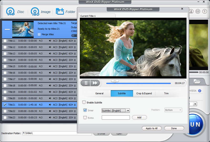 WinX DVD Ripper Platinum, DVD Ripper Software Screenshot