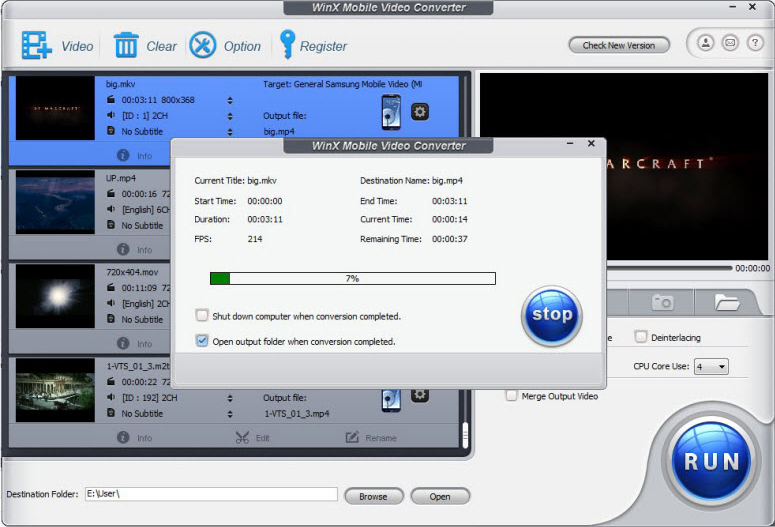 WinX Mobile Video Converter, Video Software Screenshot