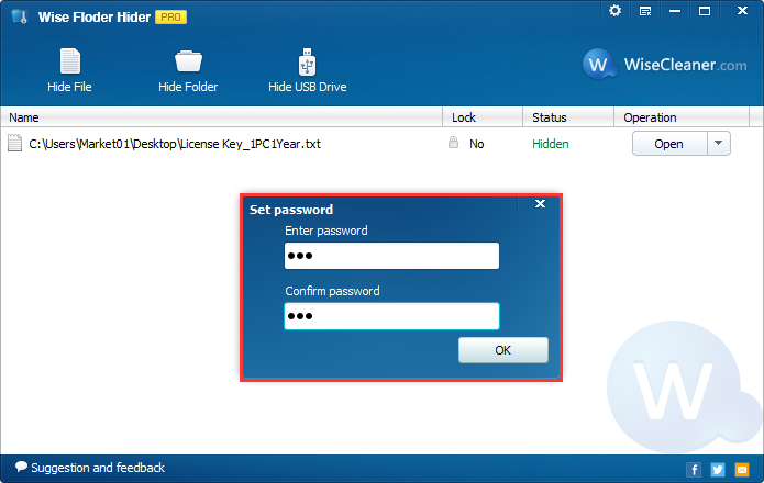 Wise Folder Hider Pro, Security Software Screenshot