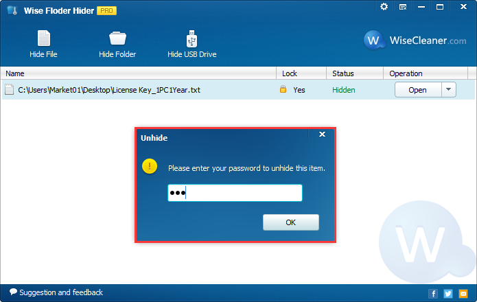 Security Software, Wise Folder Hider Pro Screenshot