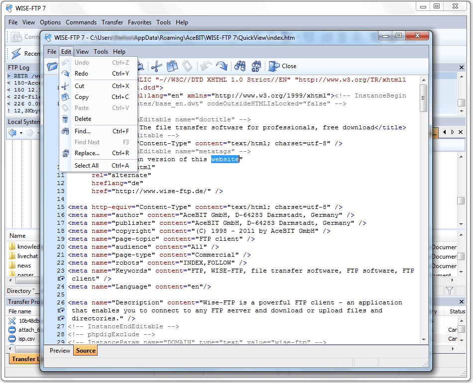 WISE-FTP, Internet Software Screenshot