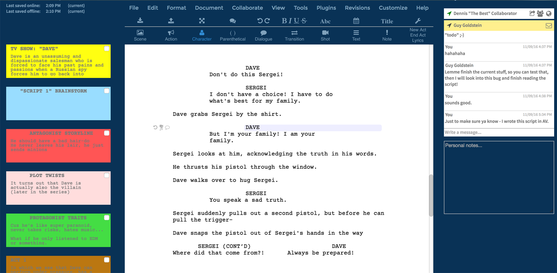 WriterDuet Pro (1 Year Subscription), Writing and Journaling Software Screenshot