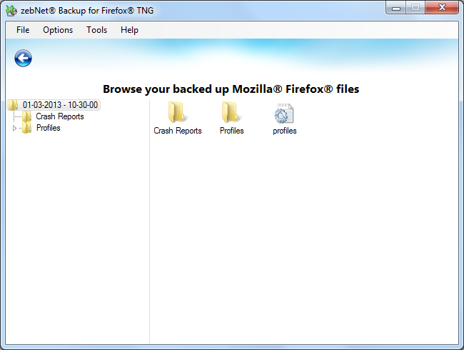 zebNet Backup for Firefox TNG, Security Software Screenshot