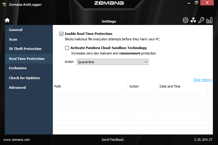 Zemana AntiLogger, Access Restriction Software Screenshot